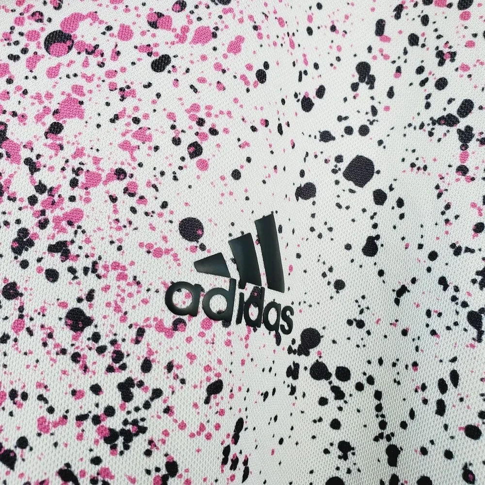 Adidas Golf Polo Men’s L Pink Coral Fusion Paint Splatter AOP Performance Shirt
